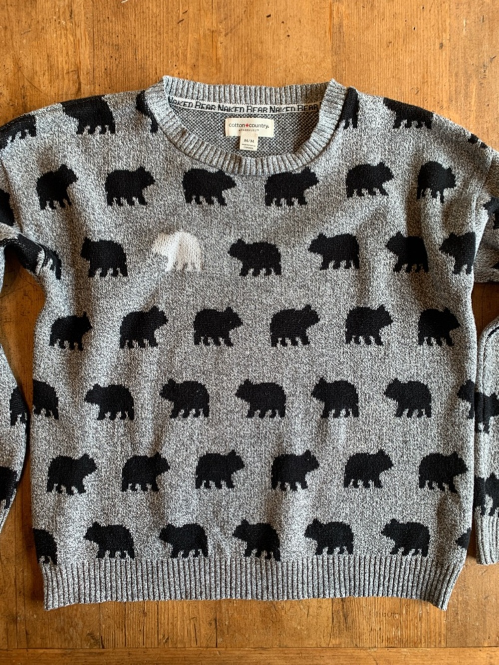 Parkhurst Gray Crewneck Sweater with Black Bear Motif and White Accent